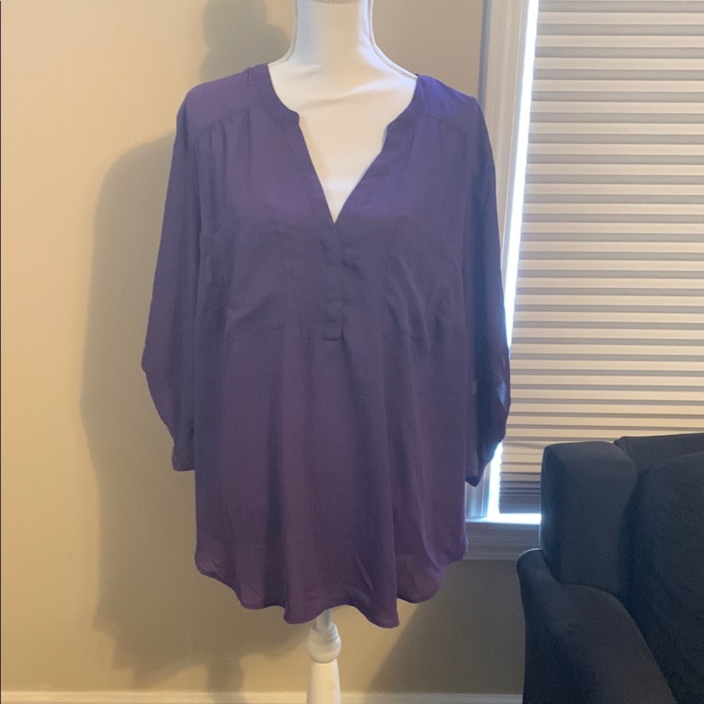 Torrid 3/4 Sleeve V-neck Purple Harper Blouse NWT